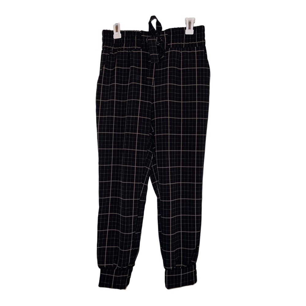 ONE By Chapter One Black Window Pane Stretch Jogger Paper Bag Pants Sz S
